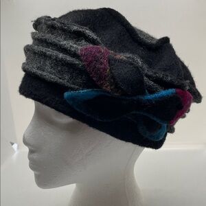 Elegant Black Wool Hat with Multicolor Accents